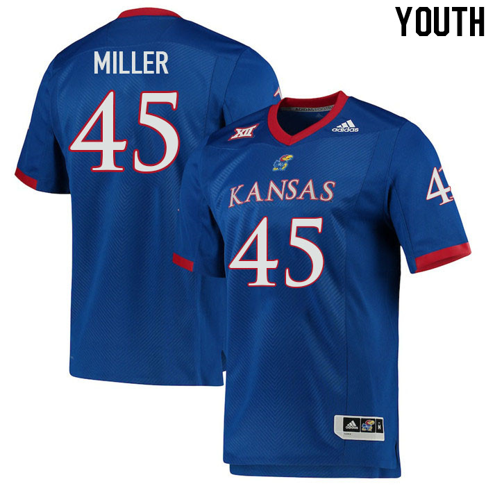 Youth #45 Dean Miller Kansas Jayhawks College Football Jerseys Stitched Sale-Royal - Click Image to Close